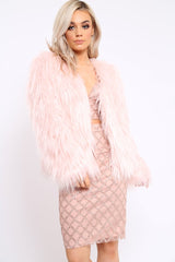 Pink Shaggy Faux Fur Coat - Emilee