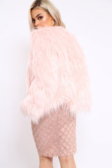 Pink Shaggy Faux Fur Coat - Emilee