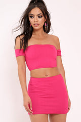 Pink Shirred Bodycon Mini Skirt - Kylia
