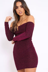 Pink Glitter Bardot Bodycon Dress - Everly