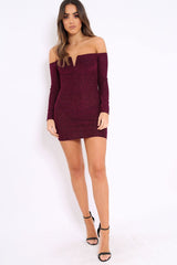Pink Glitter Bardot Bodycon Dress - Everly