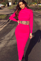 Fuchsia High Neck Rib Knit Crop Jumper - Emogene