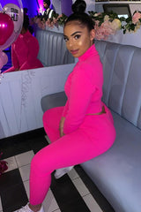 Fuchsia Rib Crop Jumper Loungewear Set - Ayriana