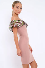 Rose Embroidered Bardot Bodycon Dress - Jaxie