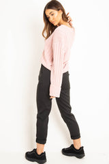 Pink Wide Rib V Neck Jumper - Alinah