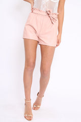 Nude Matte PU Paper Bag Shorts - Raylie