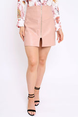 Pink PU Zip Skirt - Ingrid