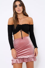 Mauve Velvet Frill Hem Mini Skirt - Vicky