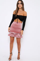 Mauve Velvet Frill Hem Mini Skirt - Vicky