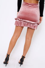 Mauve Velvet Frill Hem Mini Skirt - Vicky