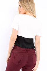 White Plunge Black Corset Lace Front Crop Top - Brinklee