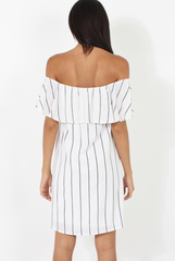 White Pinstripe Bardot Dress - Pip