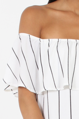 White Pinstripe Bardot Dress - Pip