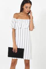 White Pinstripe Bardot Dress - Pip