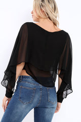 Black Sheer Batwing Frill Layer Top - Pip