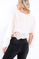 White Sheer Batwing Frill Layer Top - Pip