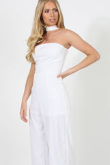 White Culotte Choker Jumpsuit - Pixie