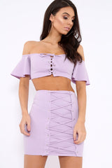 Lilac Lace Up Crop Top And Skirt Co-ord - Pixie