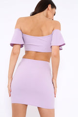 Lilac Lace Up Crop Top And Skirt Co-ord - Pixie
