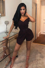 Black Red Polka Dot Belted Wrap Playsuit - Grace