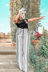 White Polka Dot Paper Bag Wide Leg Trousers - Aadhya