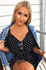 Black Polka Dot Cold Shoulder Dress - Sarabella