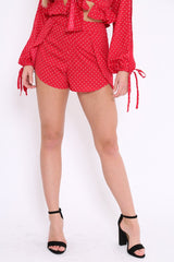 Red Polka Dot Mini Split Shorts - Cassie