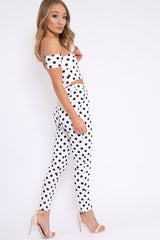 White Polka Dot Bardot and Trousers Co-ord Set - Jorgina