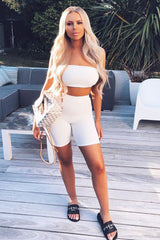 White Bandeau And Cycling Shorts Co-ord - Edrie