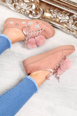 Pink Faux Suede Pom Pom Trainers - Ellany