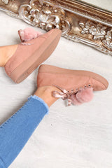 Pink Faux Suede Pom Pom Trainers - Ellany