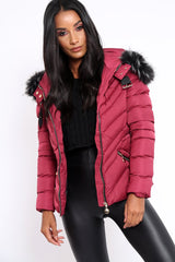 Wine Quilted Coat - Poppie