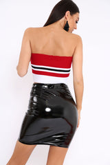 Red Stripe Knit Frill Bandeau Crop Top - Poppy