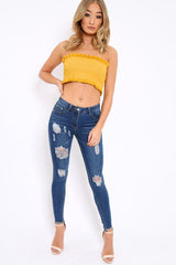 Mustard Knit Frill Bandeau Crop Top - Poppy