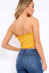 Mustard Knit Frill Bandeau Crop Top - Poppy
