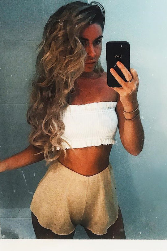 White Knit Frill Bandeau Crop Top - Poppy