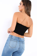 Black Knit Frill Bandeau Crop Top - Poppy
