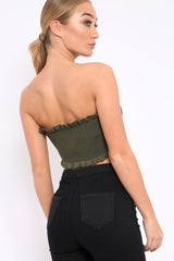 Khaki Knit Frill Bandeau Crop Top - Poppy