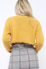 Mustard Distressed Cropped Jumper - Porta