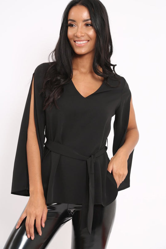 Black Split Sleeve Top - Porter