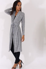 Light Grey Long Line Tied Waist Cardigan - Portia