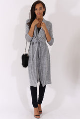 Light Grey Long Line Tied Waist Cardigan - Portia