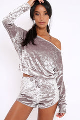 Taupe Velvet Loungewear Set - Portia