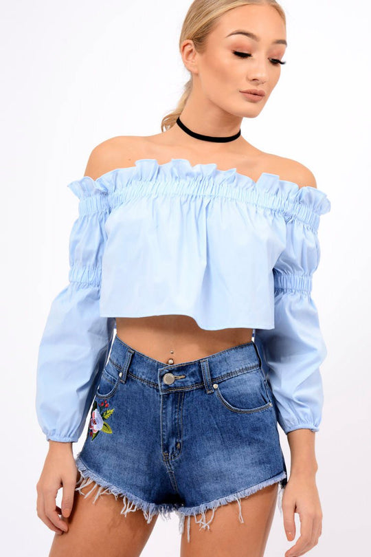 Powder Blue Frill Scrunch Crop Top - Monroe