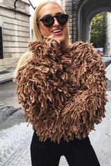 Camel Crop Shaggy Jacket - Idelle