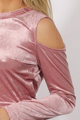 Pink Velvet Cold Shoulder Crop Top - Presile