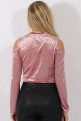Pink Velvet Cold Shoulder Crop Top - Presile