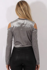 Grey Velvet Cold Shoulder Crop Top - Presile
