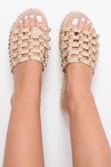 Beige Caged Studded Slider - Presli