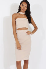 Nude Bandeau Choker Cut Out Dress -- Primrose